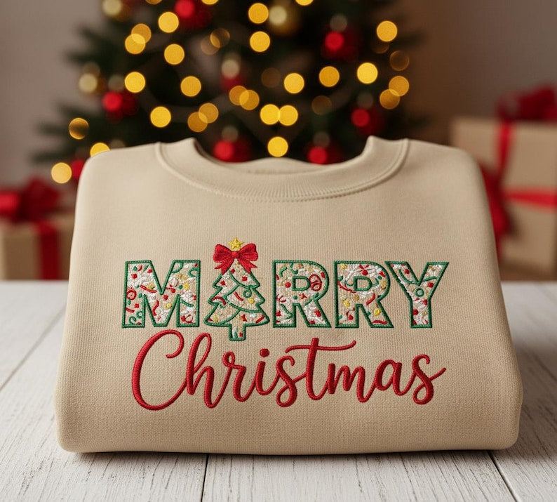 Merry Christmas Embroidery Sweatshirt Festive Tree Applique Stitch Cozy Holiday Gift Cute Winter Embroidered Hoodie 1763365463701.jpg