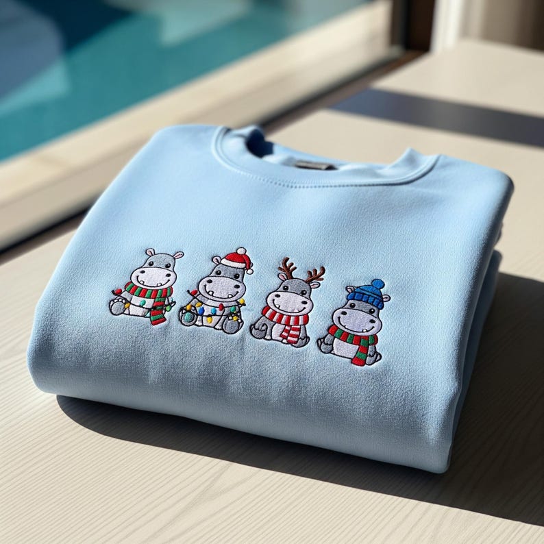Hippo Christmas Embroidered Sweatshirt Holiday Crewneck With Santa Hat And Festive Animal Christmas Embroidered Hoodie Xmas Gift 1763369112244.jpg