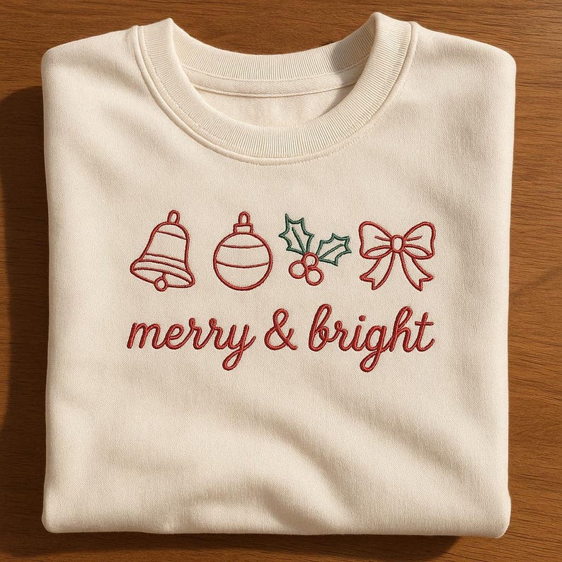 Embroidered Merry And Bright Christmas Sweatshirt Bell Ornament Holly Bow Holiday Hoodie Festive Sweater Neutral Hoodie 1763431630734.jpg