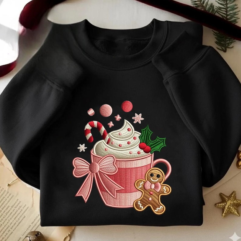 Embroidered Christmas Coquette Sweatshirt Sweet Christmas Embroidery Sweatshirt Pink Christmas Cup And Gingerbread Hoodie Embroidered Xmas Hoodie 1763432541454.png