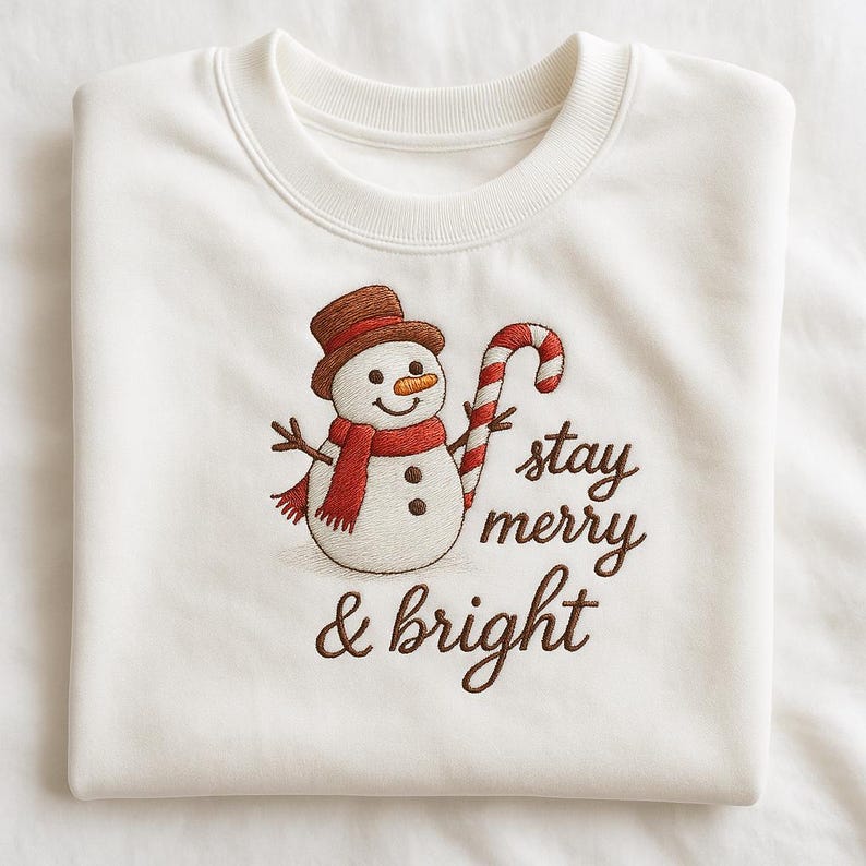Embroidered Snowman Sweatshirt Stay Merry  Bright Christmas Candy Cane Hoodie Winter Holiday Sweater Festive Xmas Gift 1763439901117.jpg