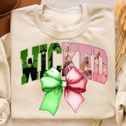 Wicked Coquette Bow Shirt Wicked Inspired Sweatshirt Musical Bow Sweatshirt Green Pink Bow Shirt Changed For Good Shirt Princess Trip Shirt 1763448859987.png