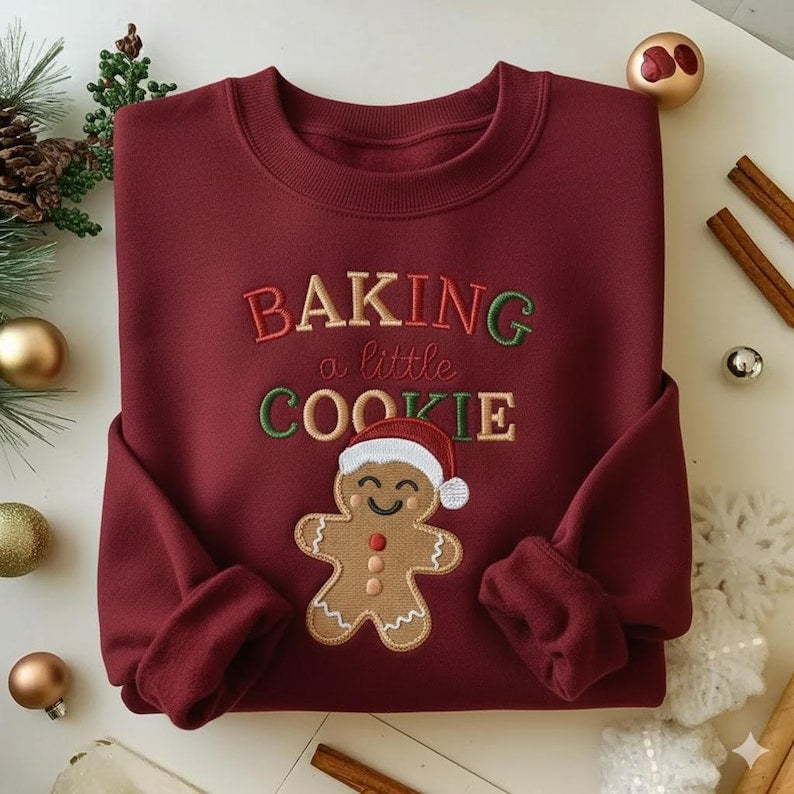 Baking A Little Cookie Embroidered Sweatshirt Gingerbread Christmas Sweater Matching Holiday Hoodie Family Xmas Hoodie 1763448992308.jpg