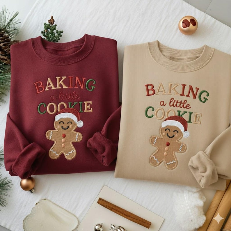 Baking A Little Cookie Embroidered Sweatshirt Gingerbread Christmas Sweater Matching Holiday Hoodie Family Xmas Hoodie 1763448992424.jpg