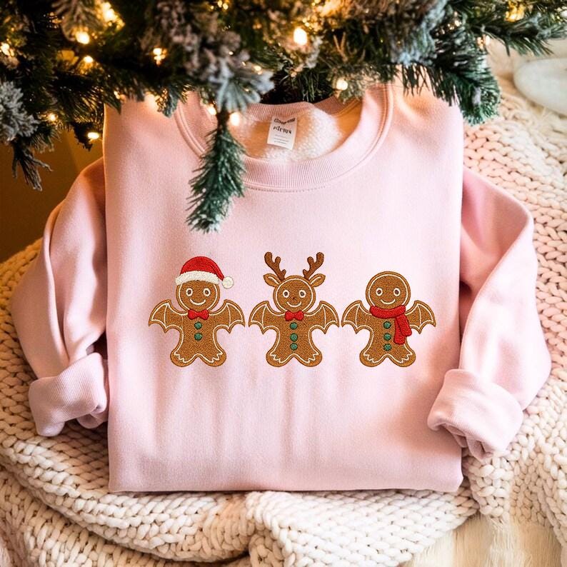 Gingerbread Christmas Sweatshirt Cute Holiday Embroidered Hoodie Gingerbread Bat Reindeer Santa Sweater Cozy Xmas Gift For Her 1763450081208.jpg