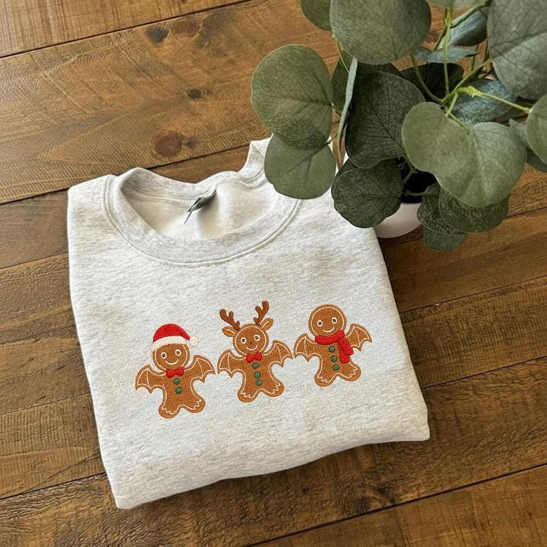 Gingerbread Christmas Sweatshirt Cute Holiday Embroidered Hoodie Gingerbread Bat Reindeer Santa Sweater Cozy Xmas Gift For Her 1763450081862.jpg