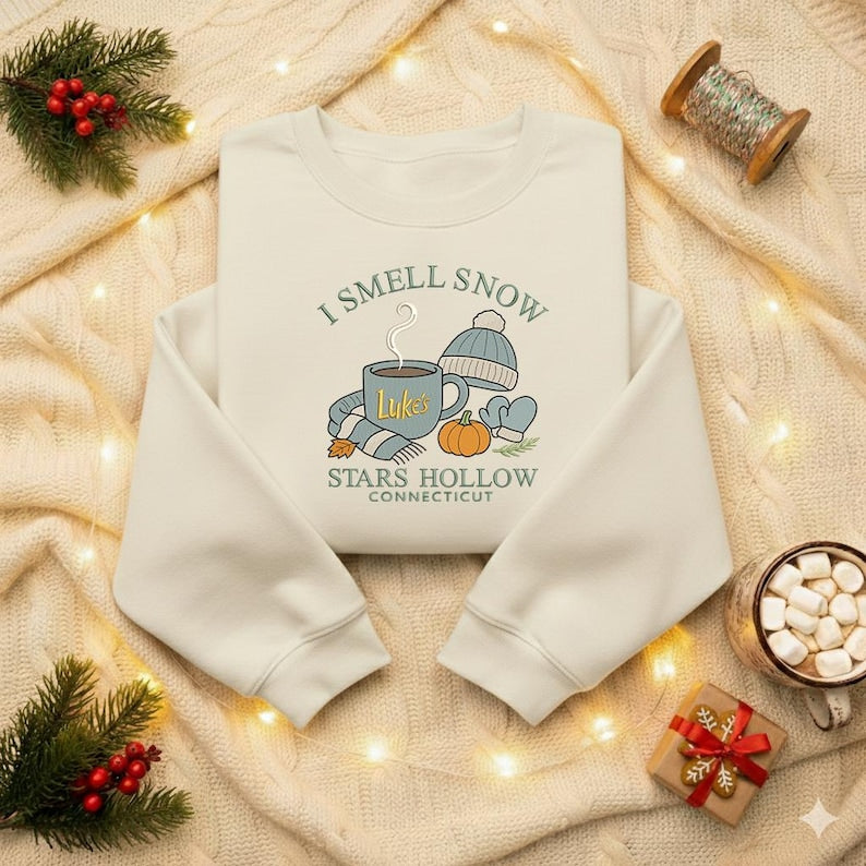Embroidered I Smell Snow Hoodie Gilmore Girls Embroidered Sweatshirt Christmas Gift Gilmore Girl Sweater Christmas Hoodie Winter Sweatshirt 1763453463519.jpg