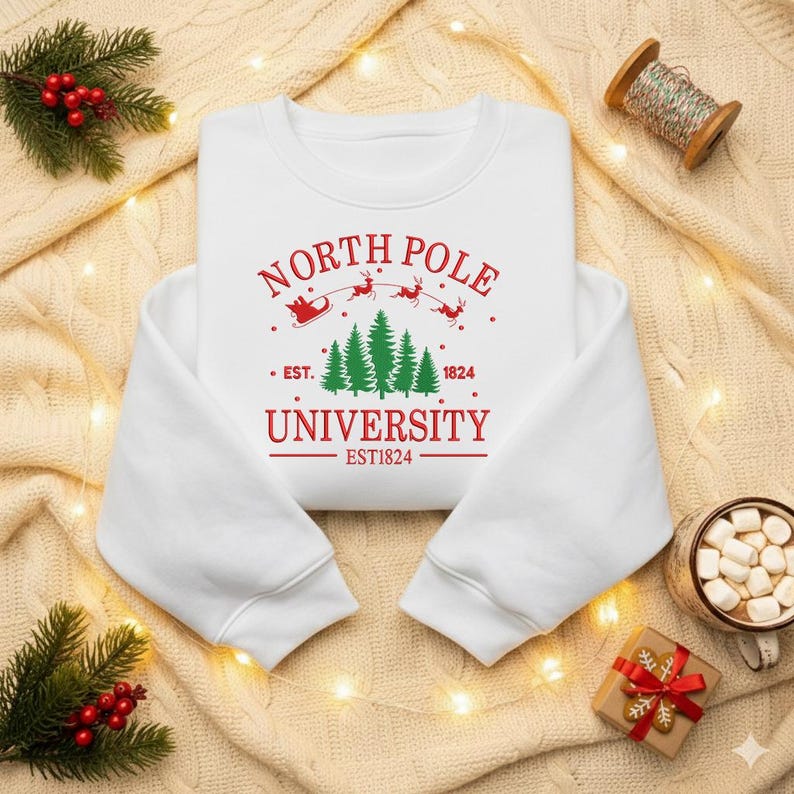 North Pole University Embroidered Sweatshirt Christmas College Style Sweater Santa Reindeer Embroidery Hoodie Cozy Holiday Gift 1763454085543.jpg
