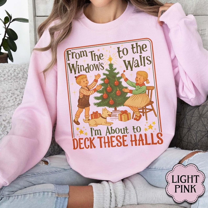 Funny Christmas Sweatshirt Deck The Halls Retro Xmas Sweater 1763455863020.jpg