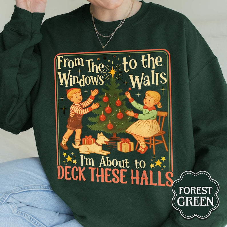 Funny Christmas Sweatshirt Deck The Halls Retro Xmas Sweater 1763455863034.jpg