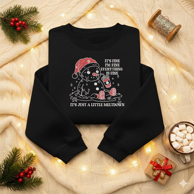 Embroidered Funny Christmas Mental Health Sweatshirt Its Fine Snowman Meltdown Hoodie Holiday Party Sweater Winter Sarcastic Hoodie 1763456231633.jpg