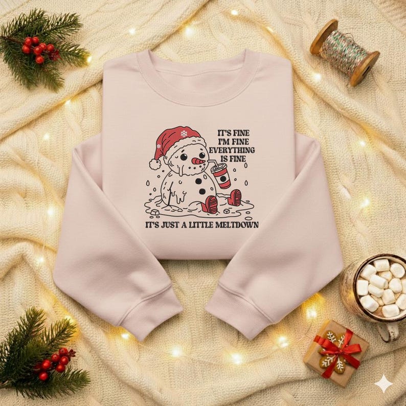Embroidered Funny Christmas Mental Health Sweatshirt Its Fine Snowman Meltdown Hoodie Holiday Party Sweater Winter Sarcastic Hoodie 1763456231665.jpg