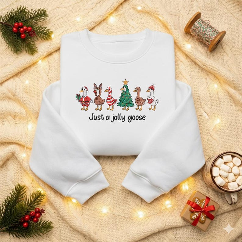 Embroidered Just A Jolly Goose Sweatshirt Christmas Goose Hoodie Duck Christmas Sweater Funny Christmas Sweatshirt Cute Holiday Hoodie 1763456708663.jpg