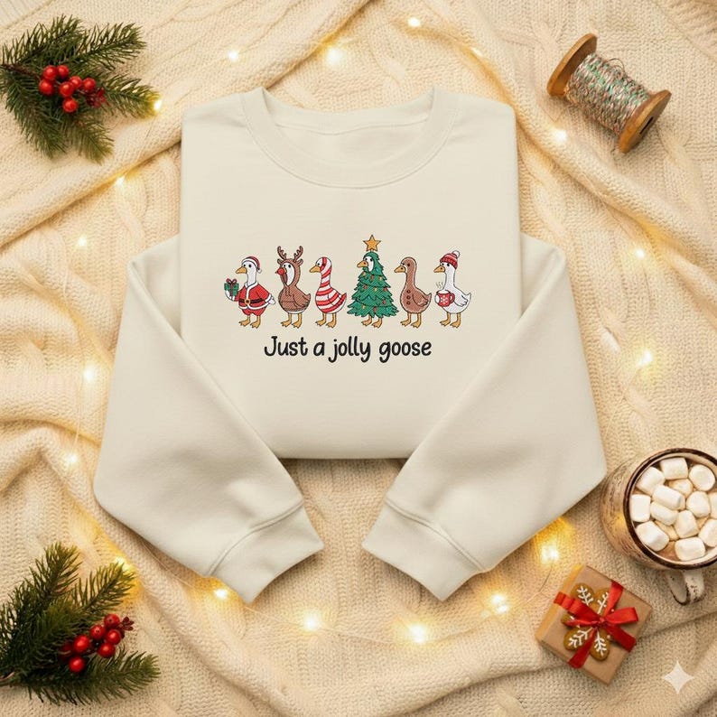 Embroidered Just A Jolly Goose Sweatshirt Christmas Goose Hoodie Duck Christmas Sweater Funny Christmas Sweatshirt Cute Holiday Hoodie 1763456709157.jpg