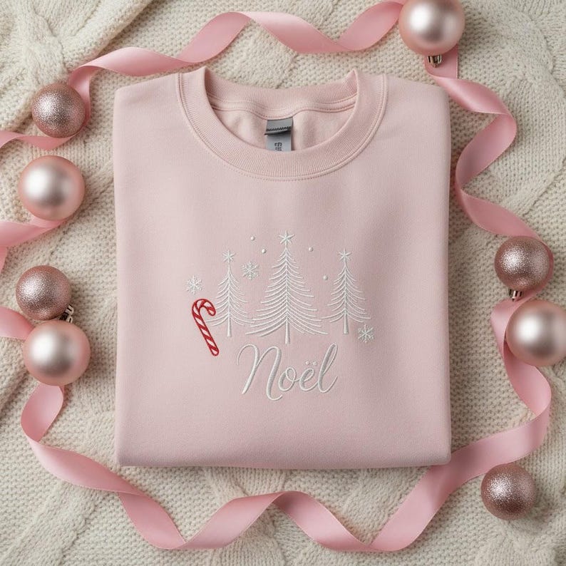 Embroidered Noel Christmas Sweatshirt White Tree  Candy Cane Hoodie Festive Holiday Sweater Minimalist Xmas Apparel French Holiday 1763457610565.jpg