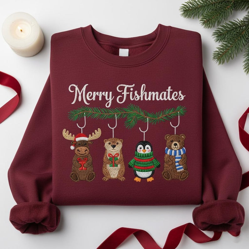 Merry Fishmates Embroidered Sweatshirt Ugly Christmas Animal Sweater Funny Holiday Moose Otter Hoodie Festive Penguin Bear Gift 1763458178051.jpg