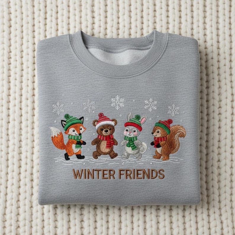 Embroidered Winter Friends Sweatshirt Cute Fox Bear Rabbit Crewneck Festive Animal Xmas Hoodie Winter Gift 1763536579106.jpg