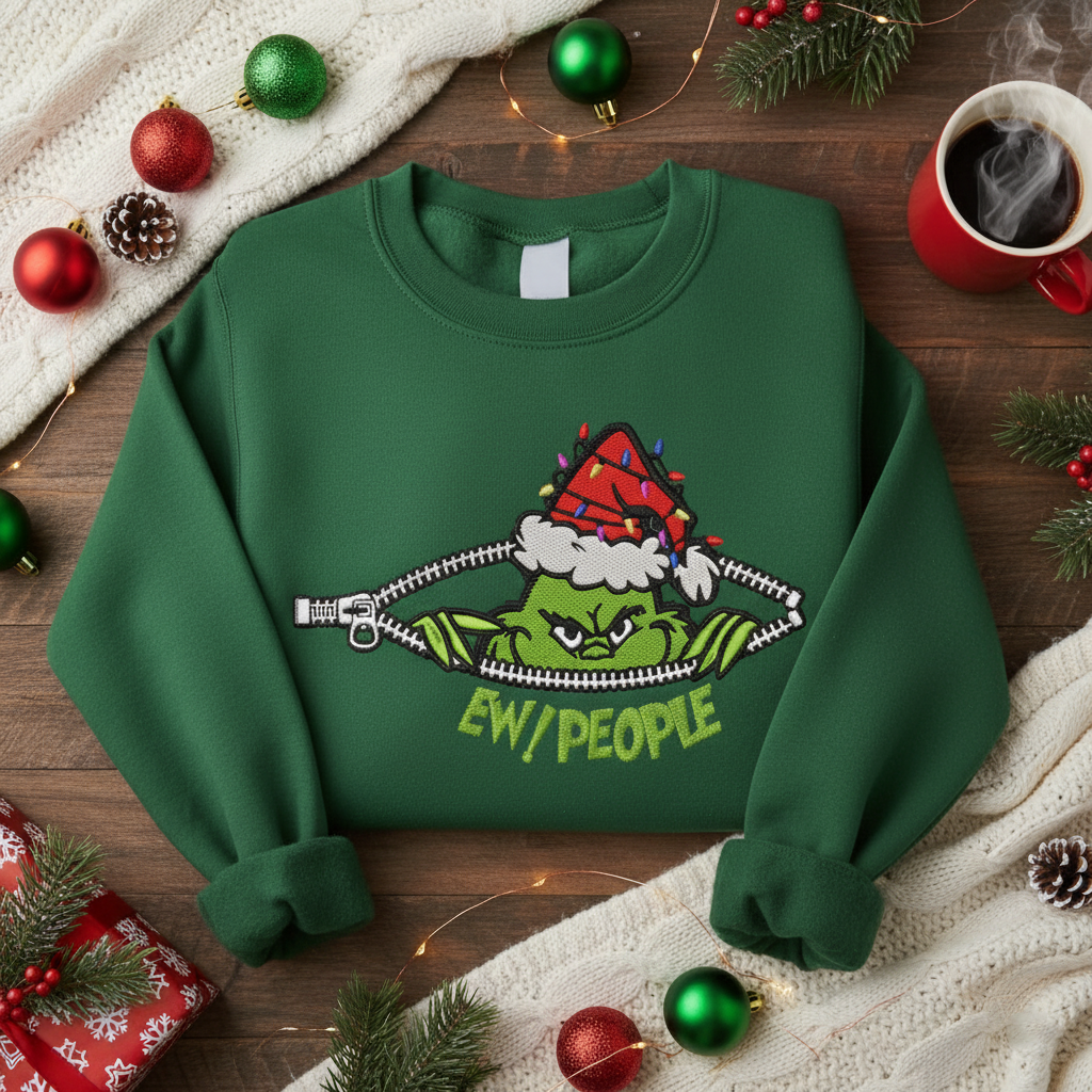 Ew People Greenmas Stitched Embroidery Shirt Funny Green Guy Christmas Movie Embroidery Christmas Side Bow Embroidery Sweatshirt 1763540372824.png