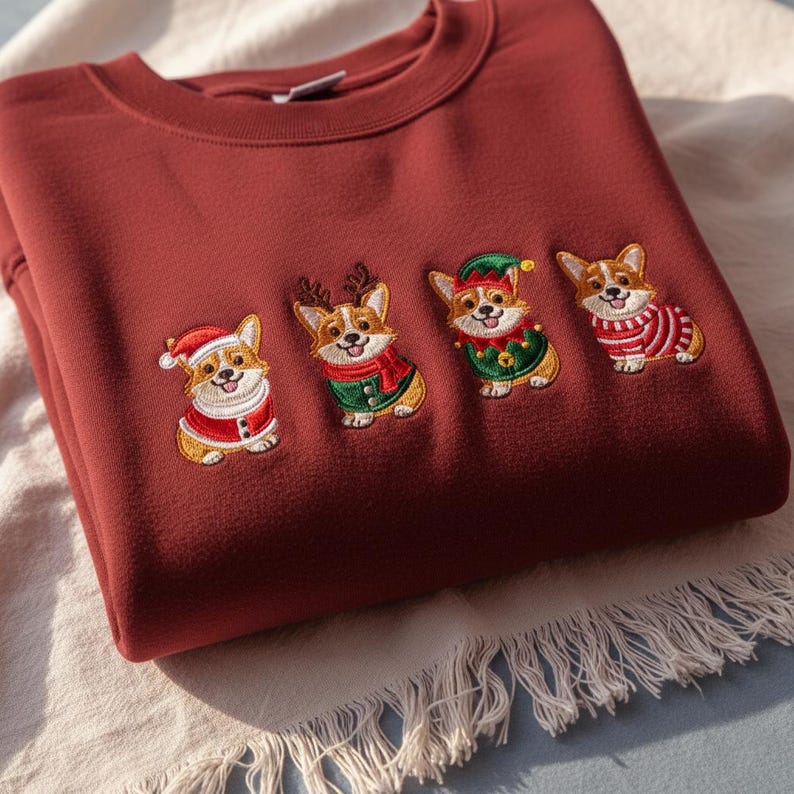Welsh Corgi Christmas Embroidered Sweatshirt Cute Dog Crewneck Holiday Santa Reindeer Corgi Sweater Festive Dog Mom Gift Xmas Pet Hoodie 1763543031714.jpg