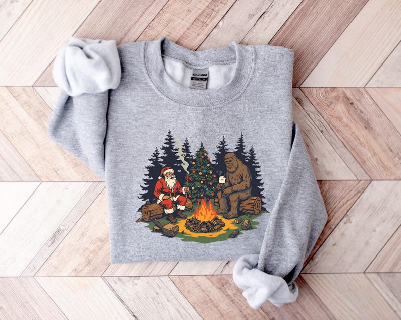 Santa Bigfoot Christmas Campfire Sweater Funny Christmas Sweater Ugly Christmas Sweater Gift For Him Christmas Camping Sweatshirt 1763605694892.jpg