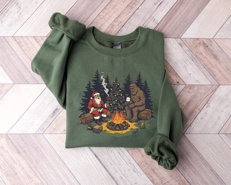 Santa Bigfoot Christmas Campfire Sweater Funny Christmas Sweater Ugly Christmas Sweater Gift For Him Christmas Camping Sweatshirt 1763605694919.jpg