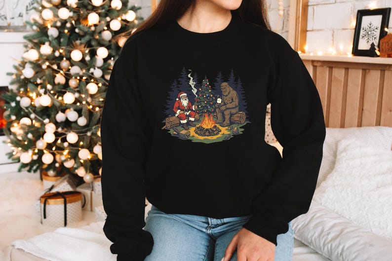 Santa Bigfoot Christmas Campfire Sweater Funny Christmas Sweater Ugly Christmas Sweater Gift For Him Christmas Camping Sweatshirt 1763605695297.jpg