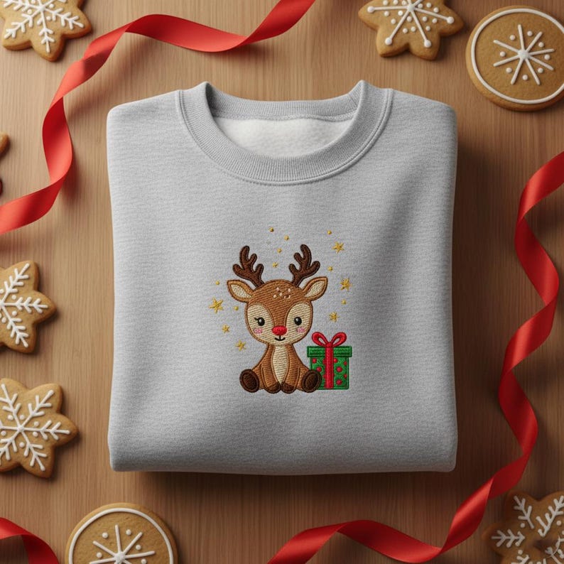 Embroidered Fawn With Gift Box Sweatshirt Cute Christmas Holiday Hoodie Festive Baby Deer Crewneck Winter Animal Apparel 1763610059773.jpg