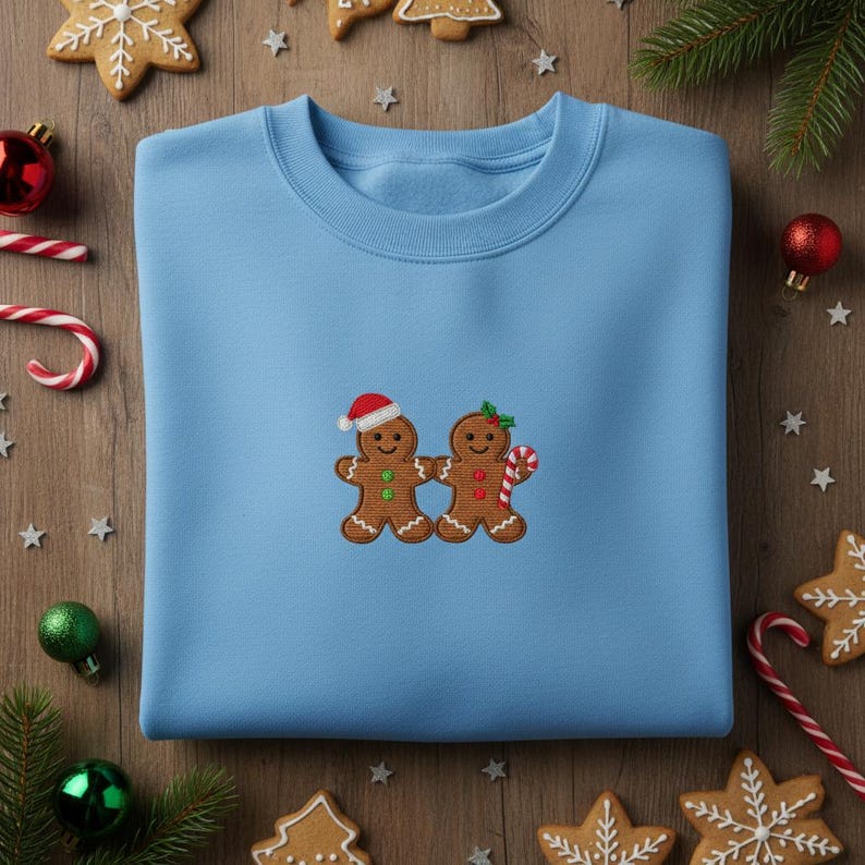 Embroidered Gingerbread Pair Sweatshirt Santa Hat And Holly Design Hoodie Festive Christmas Sweater Cute Winter Apparel Holiday Cookie Gift 1763611012937.jpg