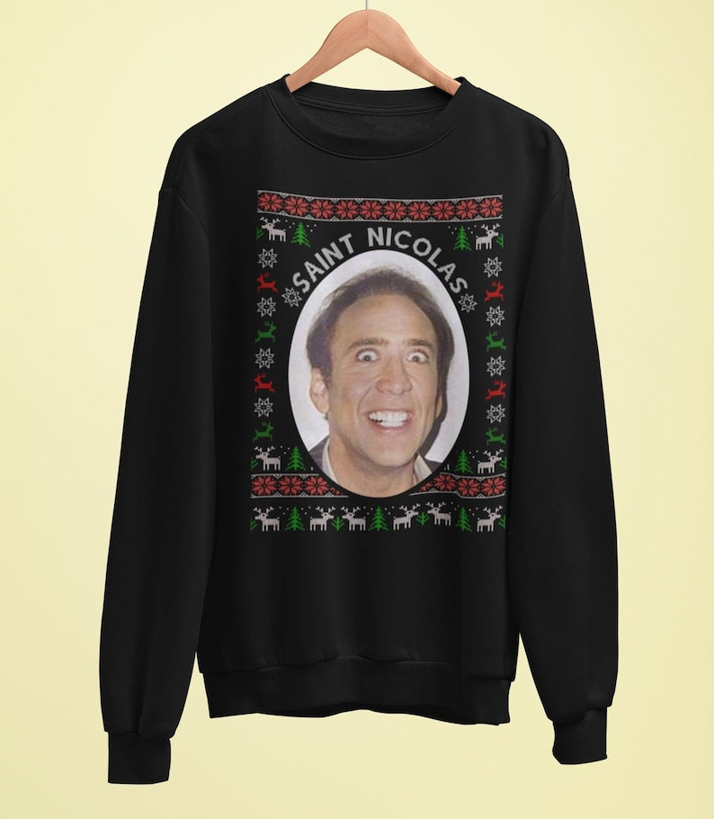 Nicholas Cage Christmas Sweater   Saint Nicolas  Funny Gift Santa Nick 1763613000232.jpg
