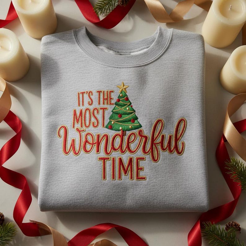 Most Wonderful Time Embroidered Hoodie Christmas Tree Crewneck Festive Holiday Sweater Xmas Song Quote Sweatshirt Gift 1763613690056.jpg