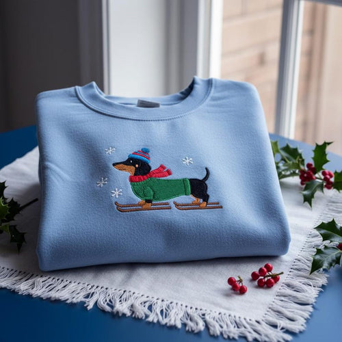 Skiing Dachshund Embroidered Sweatshirt Wiener Dog Christmas Crewneck Sausage Dog Lovers Sweater Holiday Dog Mom Hoodie Xmas Gifts 1763621963380.jpg