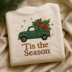 Tis The Season Embroidered Sweatshirt Vintage Green Truck Christmas Sweater Xmas Tree Crewneck Holiday Road Trip Gift 1763624381419.jpg