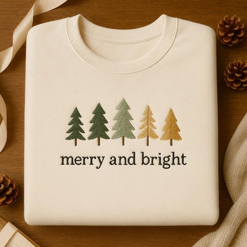 Merry And Bright Embroidered Sweatshirt Minimalist Christmas Tree Crewneck Subtle Holiday Hoodie Festive Xmas Gift 1763627532475.jpg