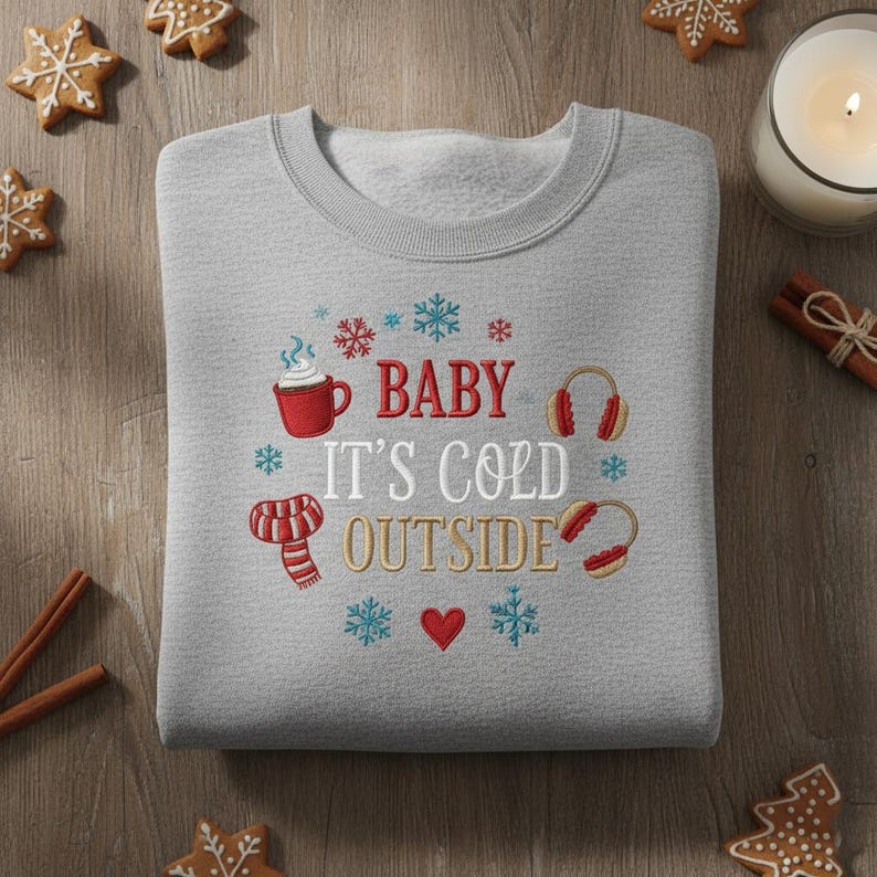 Embroidered Baby Its Cold Outside Sweatshirt Hot Cocoa And Headphones Design Gray Winter Slogan Hoodie Gift 1763629961618.jpg