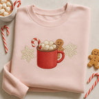 Embroidered Hot Cocoa Sweatshirt Gingerbread Hot Chocolate Mug Hoodie Cute Winter Drink Holiday Gift Pink Sweater 1763630578367.jpg
