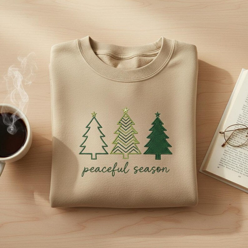 Peaceful Season Embroidered Sweatshirt Minimalist Christmas Tree Line Art Hoodie Subtle Holiday Sweater Cozy Xmas Gift 1763631786564.jpg