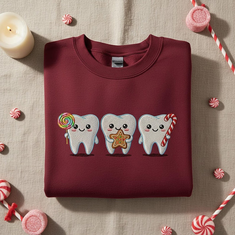 Cute Tooth Candy Embroidered Sweatshirt Dental Christmas Sweater Holiday Dentist Gift Dental Hygienist Hoodie 1763691021674.jpg