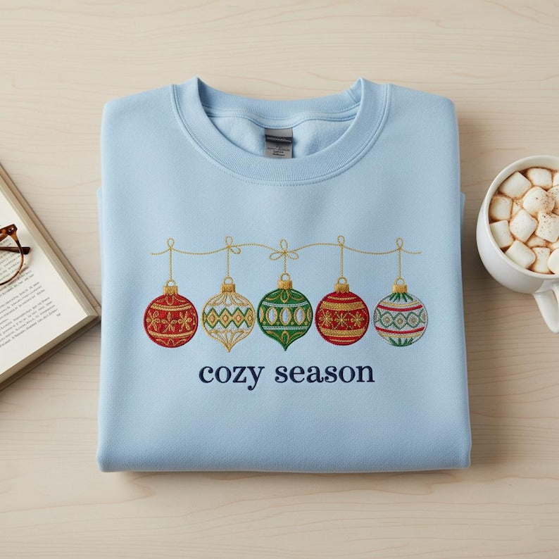 Embroidered Cozy Season Ornaments Sweatshirt Simple Christmas Decoration Sweater Festive Holiday Baubles Hoodie 1763691379483.jpg