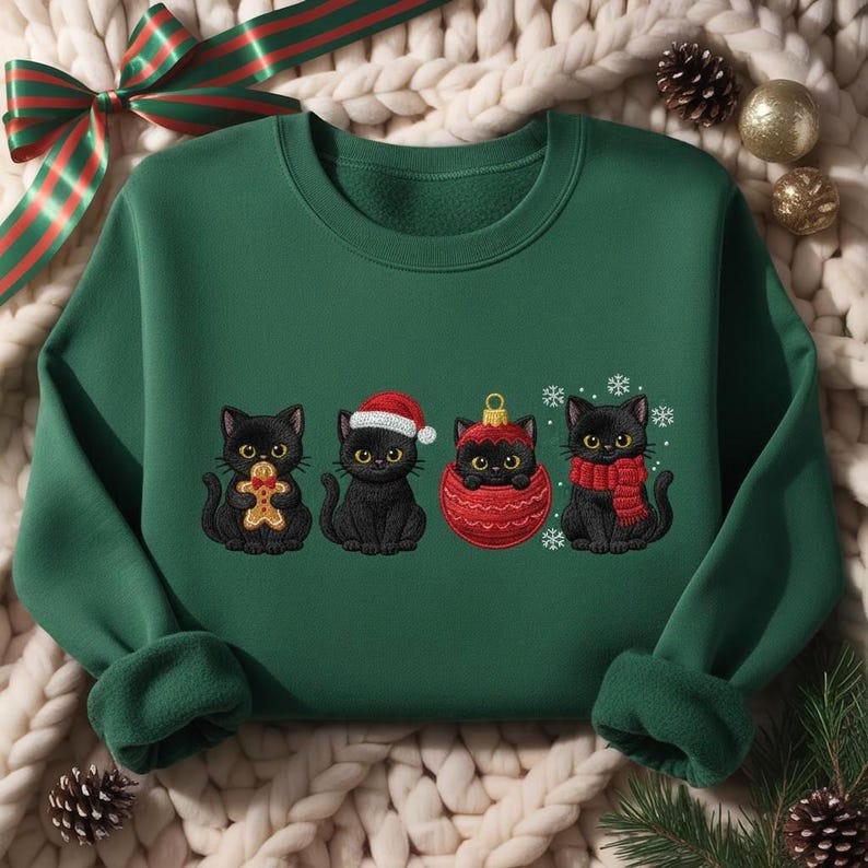 Embroidered Christmas Black Cats Sweatshirt Cute Holiday Cat Lover Sweater Festive Kitty Crewneck Funny Xmas Gift Cozy Winter Cat Hoodie 1763694867521.jpg