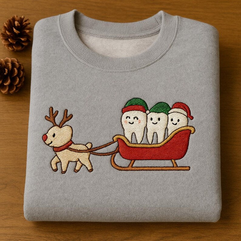 Dental Team Reindeer Sleigh Embroidered Sweatshirt Cute Tooth Christmas Crewneck Hygienist Gift Dentist Holiday Hoodie 1763695331174.jpg