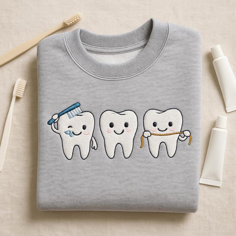 Embroidered Cute Teeth Sweatshirt Brushing Flossing Tooth Hoodie Dental Assistant Hygienist Gift Oral Health Crewneck 1763696658376.jpg