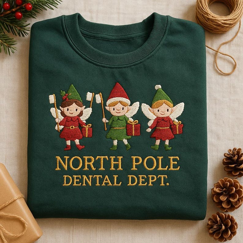 Embroidered North Pole Dental Dept Sweatshirt Christmas Elf Tooth Fairy Hoodie Dentist Assistant Xmas Gift Crewneck 1763708570199.jpg
