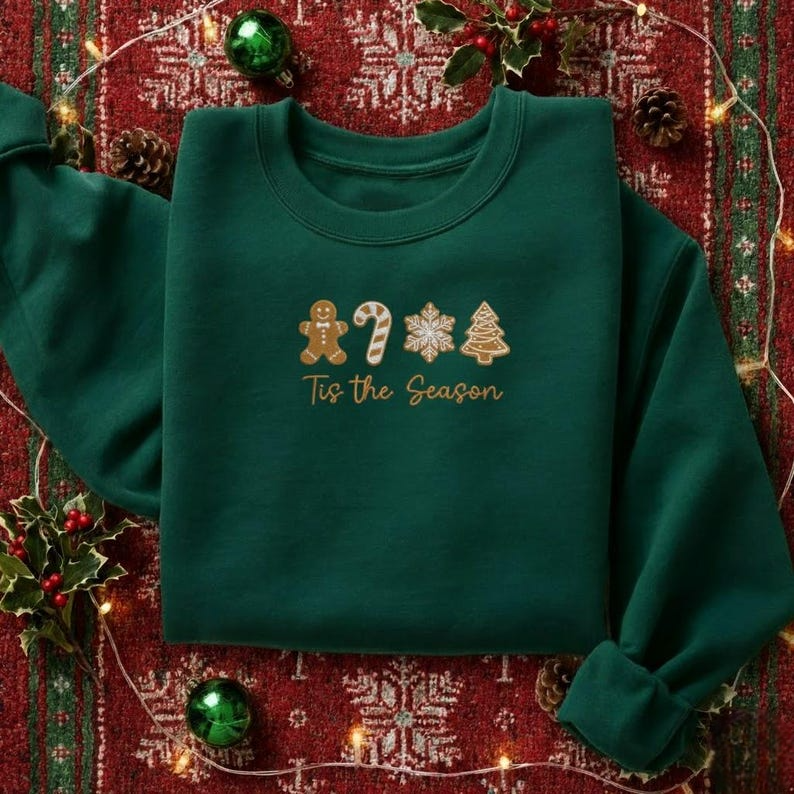 Tis The Season Gingerbread Candy Cane Snowflake Christmas Sweatshirt Festive Holiday Cookie Embroidered Hoodie For Cozy Winter Season Lovers 1763710061828.png
