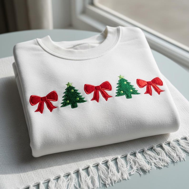 Christmas Tree Bow Embroidered Sweatshirt Minimalist Holiday Hoodie Coquette Festive Xmas Sweater Cozy Winter Gift 1763713880621.jpg