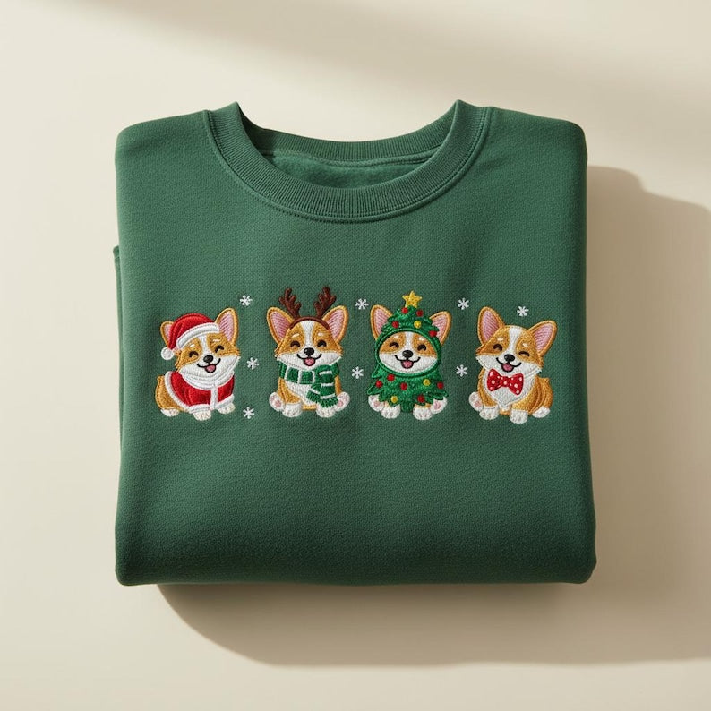Welsh Corgi Christmas Embroidered Sweatshirt Cute Dog Holiday Crewneck Corgi Lovers Gift Winter Dog Mom Hoodie Xmas Pet Sweater 1763714340964.jpg