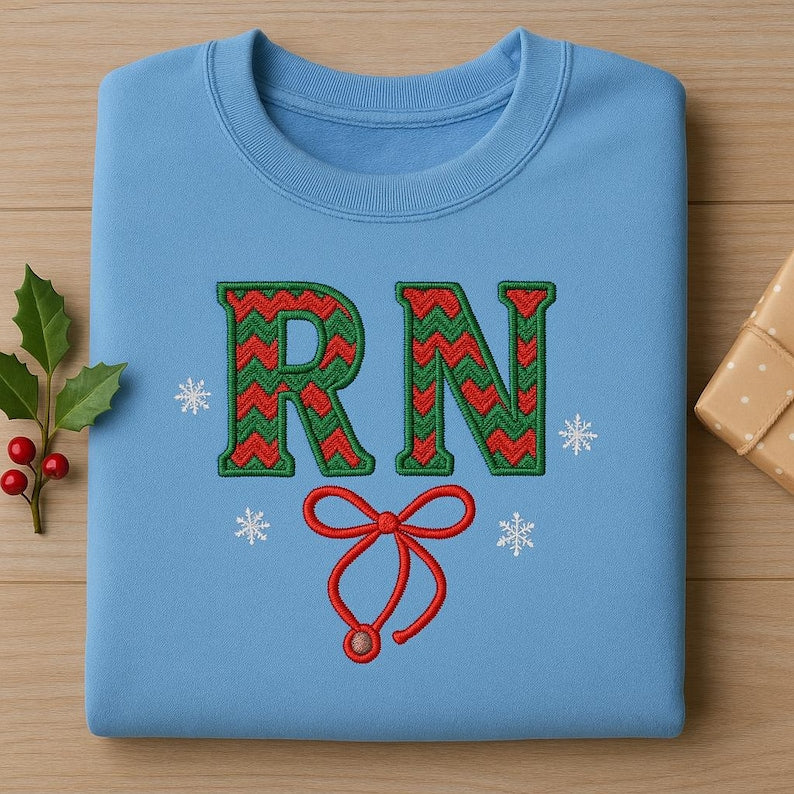 Embroidered Rn Christmas Sweatshirt Registered Nurse Holiday Hoodie Stethoscope Bow Gift Medical Xmas Nurse 1763720038801.jpg
