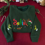 Believe Christmas Embroidered Sweatshirt Cute Green Style Holiday Sweater Christmas Lights Sleeve Shirt Grinchy Sweatshirt Gift For Him 1763780497539.jpg
