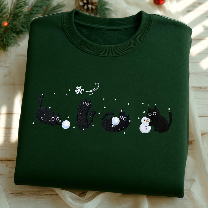 Embroidered Christmas Cat Sweatshirt Funny Holiday Crew Neck 1763780718389.jpg