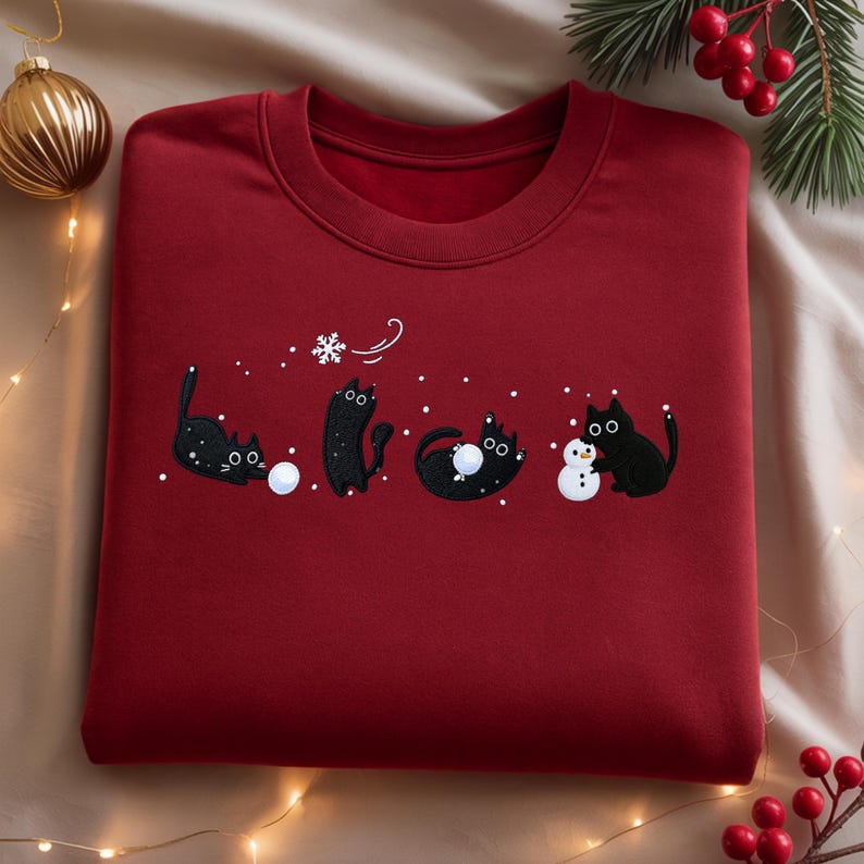Embroidered Christmas Cat Sweatshirt Funny Holiday Crew Neck 1763780718411.jpg