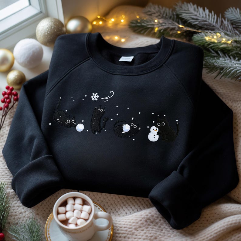 Embroidered Christmas Cat Sweatshirt Funny Holiday Crew Neck 1763780718453.jpg